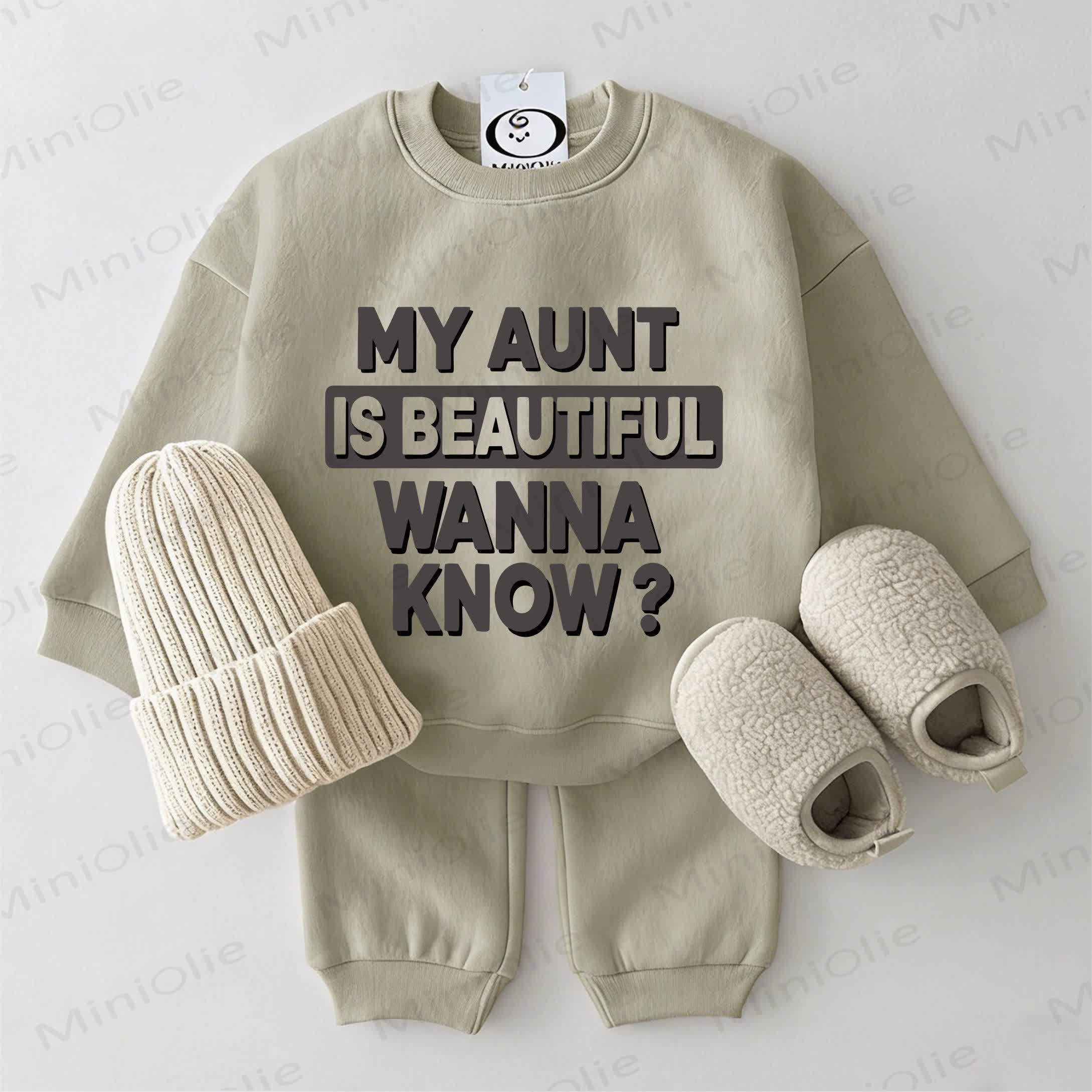 MY AUNT IS BEAUTIFUL WANNA KNOW? Baby Sweatshirt 2-piece Grey Green Set - Grey Green - 2-3T - image 1