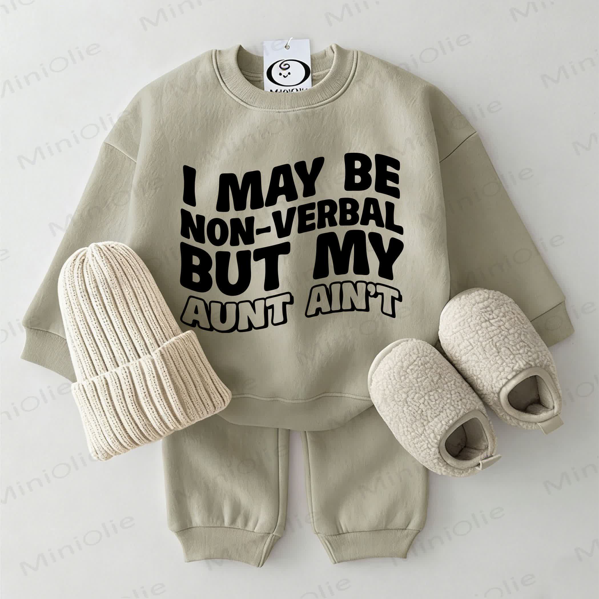 I MAY BE NON-VERBAL BUT MY AUNT AIN'T Baby Sweatshirt 2-piece Grey Green Set - Grey Green - 2-3T - image 1