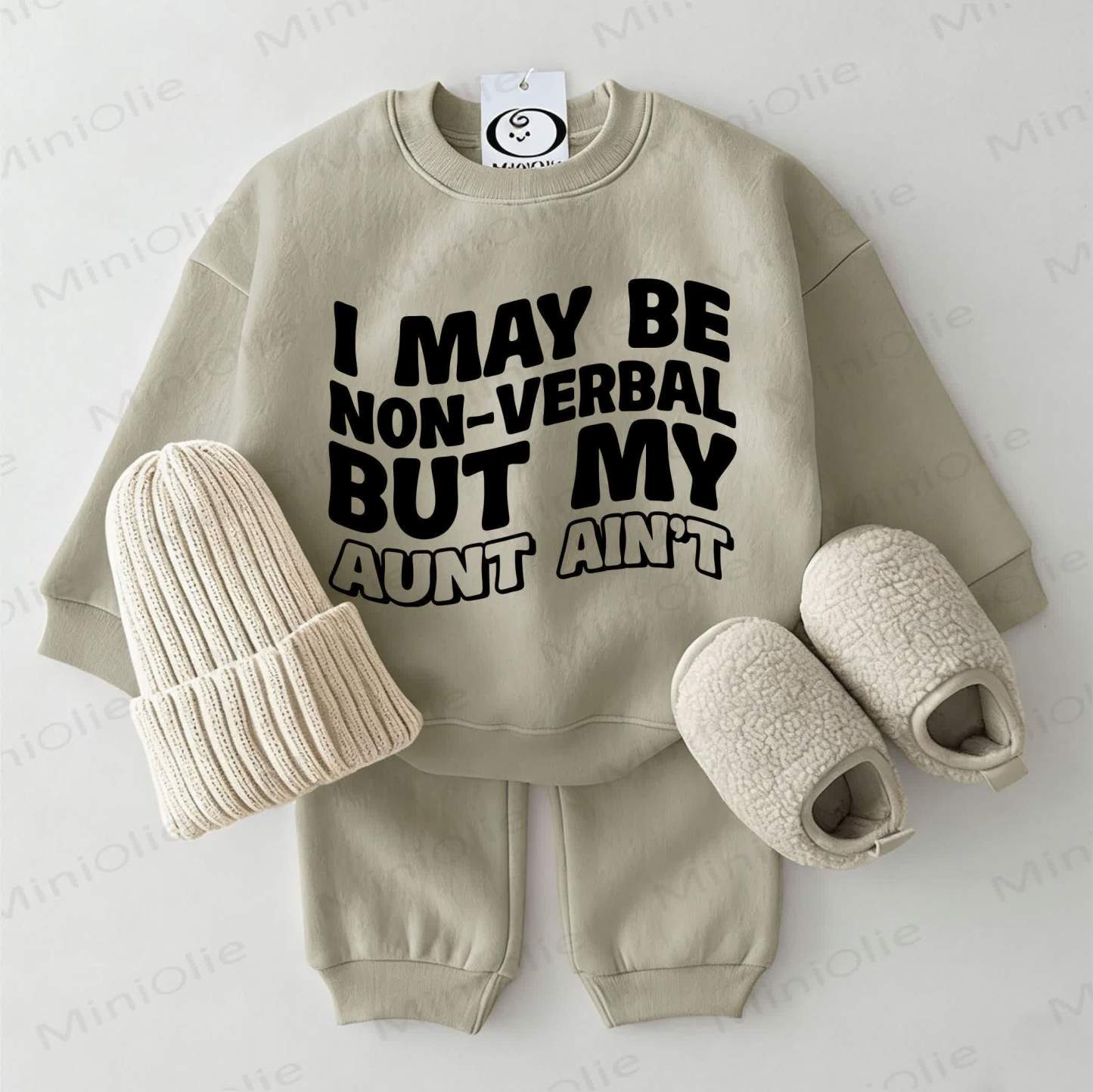 I MAY BE NON-VERBAL BUT MY AUNT AIN'T Baby Sweatshirt 2-piece Grey Green Set - Grey Green - 2-3T - image 1