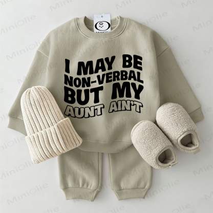 I MAY BE NON-VERBAL BUT MY AUNT AIN'T Baby Sweatshirt 2-piece Grey Green Set - Grey Green - 2-3T - image 1