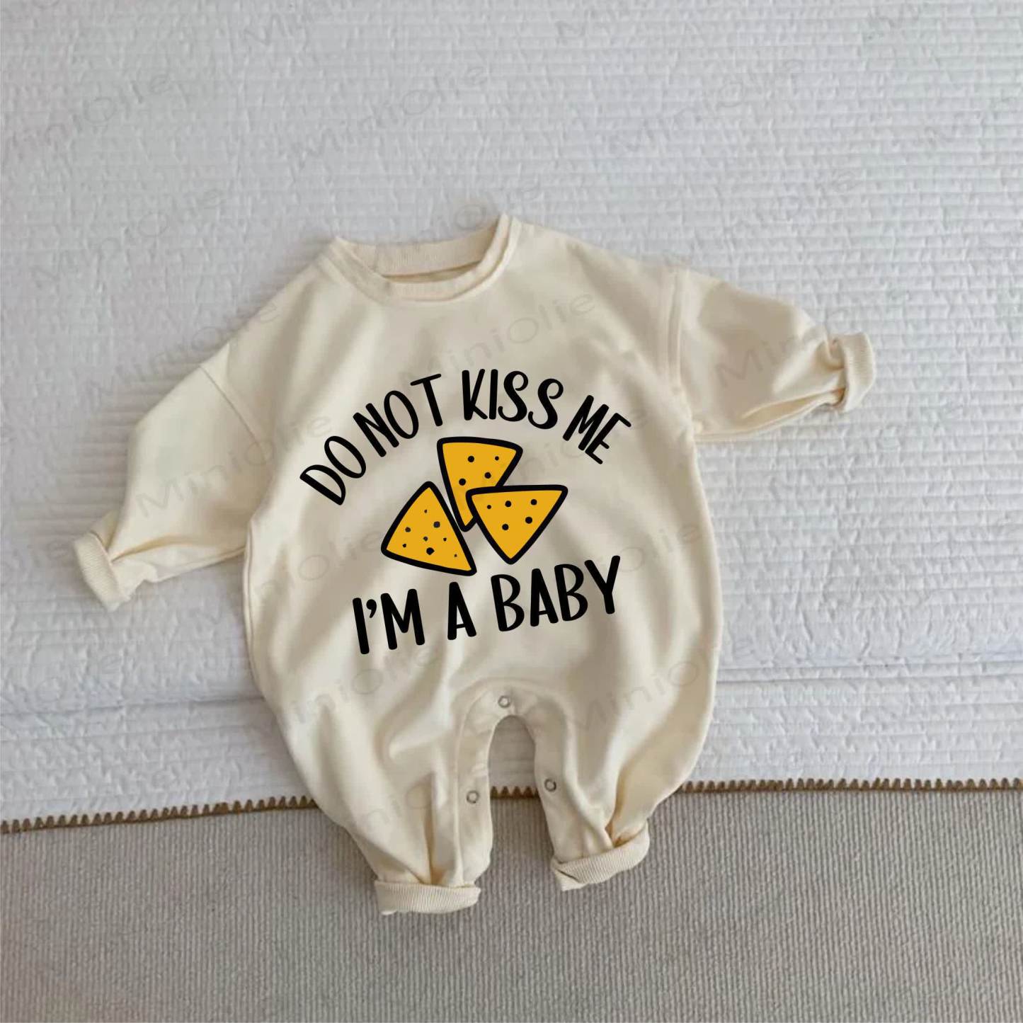 DO NOT KISS ME I'M A BABY Baby Beige Romper - Beige - 2-3T - image 1