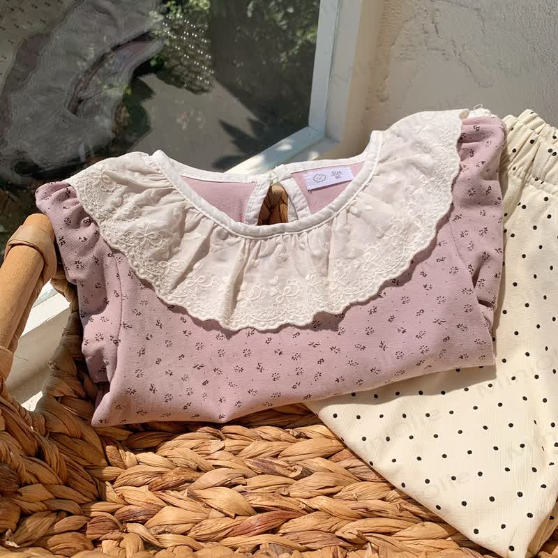 Toddler Girl Vintage Floral Peter Pan Collar T-Shirt - Pink - 8-9T - image 4