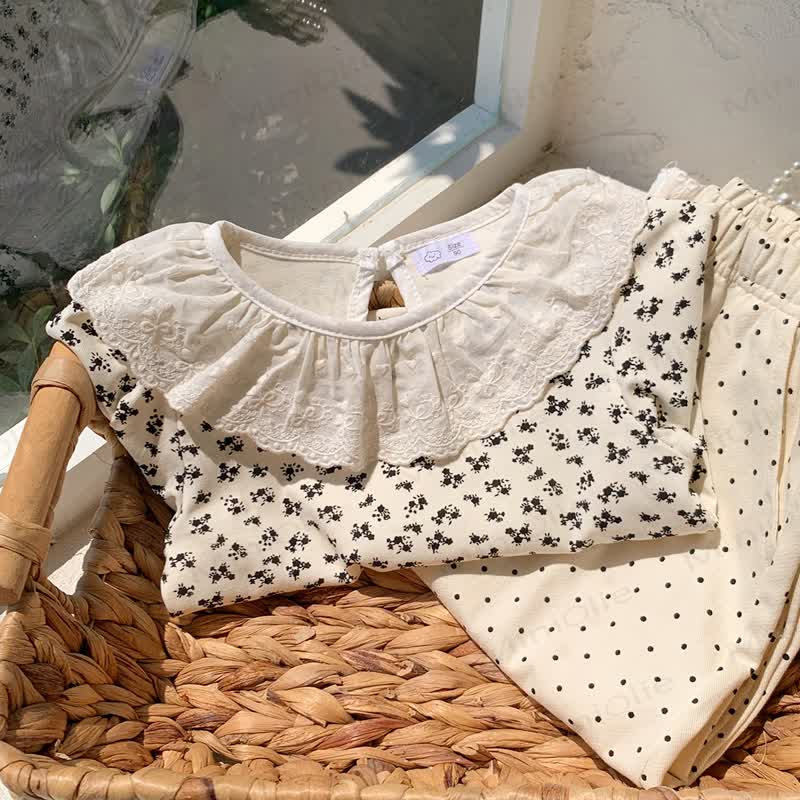 Toddler Girl Vintage Floral Peter Pan Collar T-Shirt - Beige Flower - 8-9T - image 5