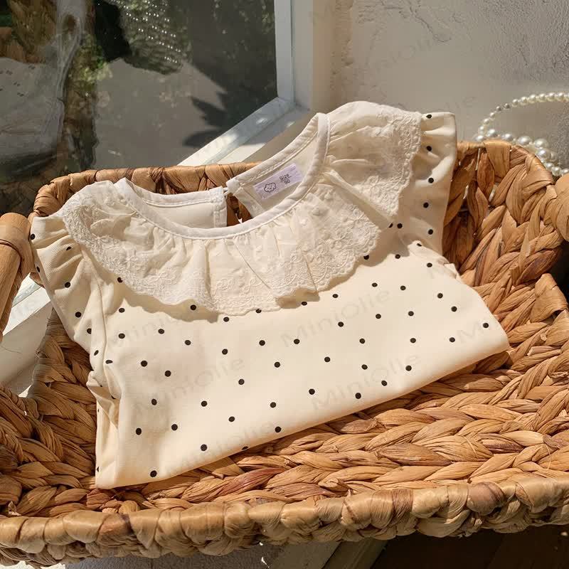 Toddler Girl Vintage Floral Peter Pan Collar T-Shirt - Beige Dot - 8-9T - image 7