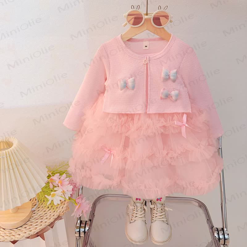 Baby Bow Knit Layered Tulle Dress - Pink - 4-5T - image 1