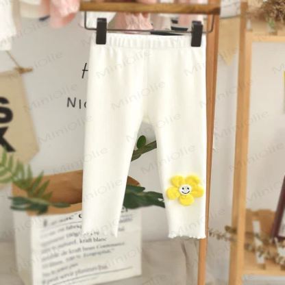 Baby Toddler Soft Smiley Flower Leggings - White - 4-5T - image 3