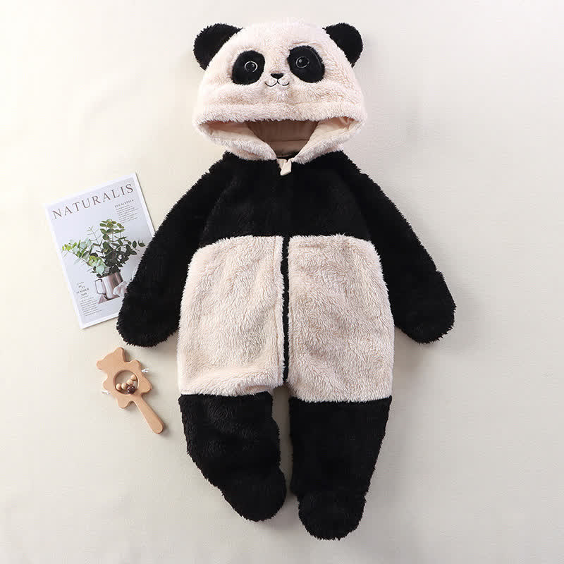 Baby Animal Ear Plush Hooded Zip Front Romper - Black&White - 12-18M - image 5