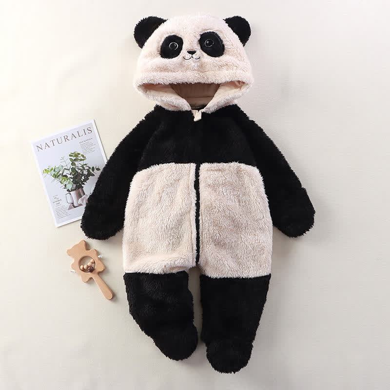 Baby Animal Ear Plush Hooded Zip Front Romper - Black&White - 12-18M - image 5