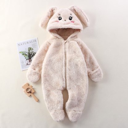 Baby Animal Ear Plush Hooded Zip Front Romper - Beige - 12-18M - image 3