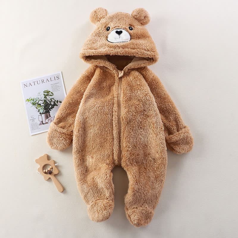 Baby Animal Ear Plush Hooded Zip Front Romper - Brown - 12-18M - image 4
