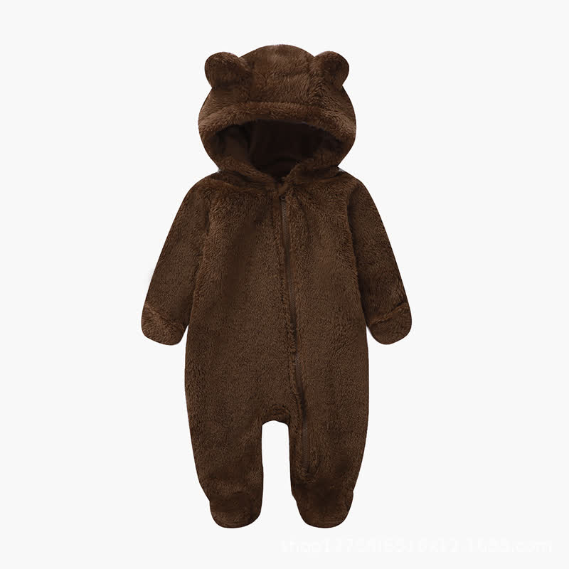 Baby Bear Ear Hooded Plush Romper - Brown - 12-18M - image 9