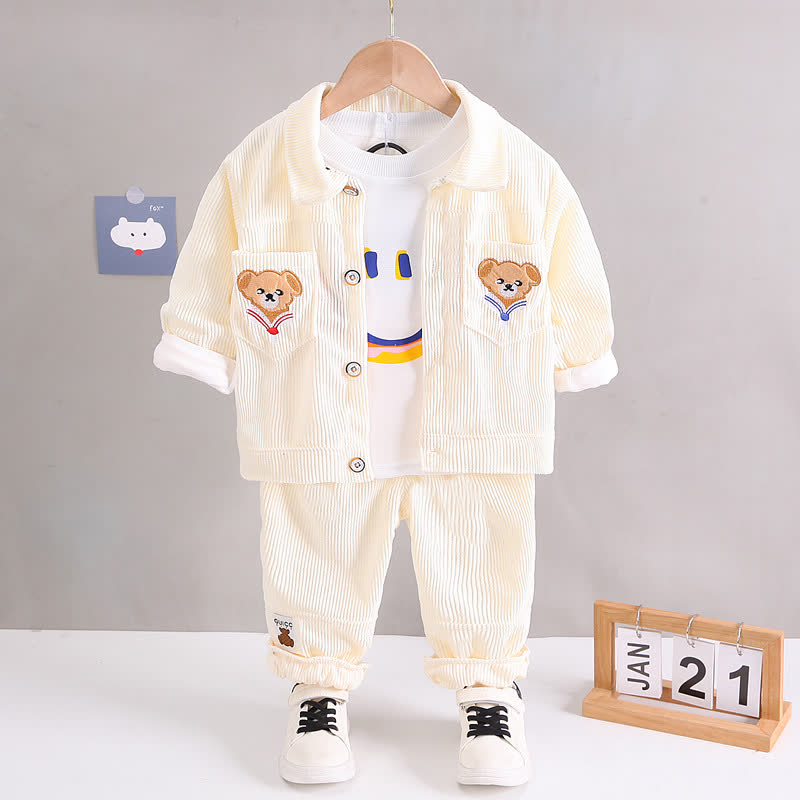 Toddler Bear Patch Corduroy 3-piece Set - Beige - 4-5T - image 4