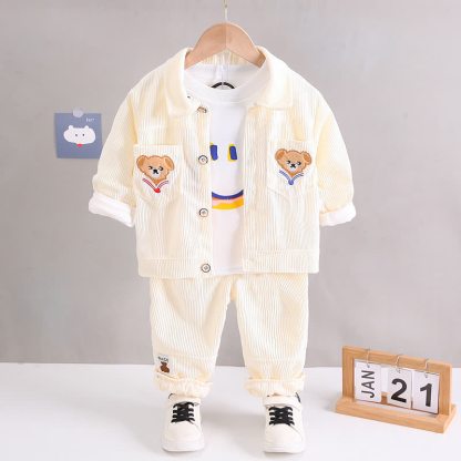 Toddler Bear Patch Corduroy 3-piece Set - Beige - 4-5T - image 4