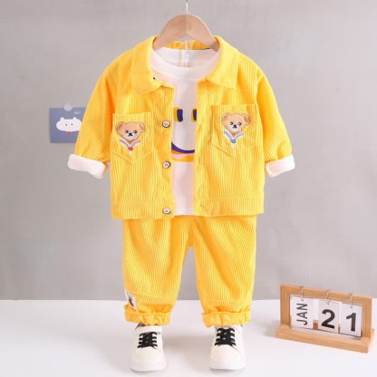 Toddler Bear Patch Corduroy 3-piece Set - Yellow - 4-5T - image 2