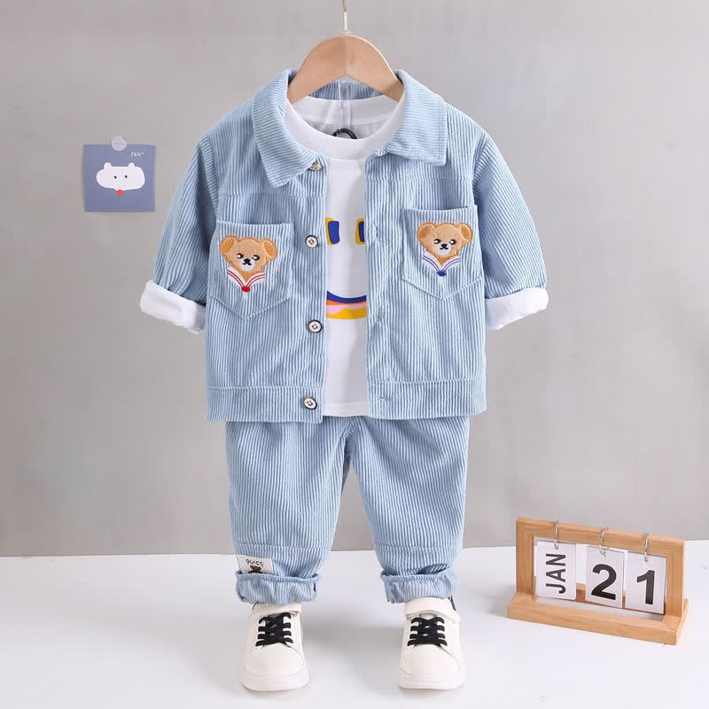 Toddler Bear Patch Corduroy 3-piece Set - Blue - 4-5T - image 3