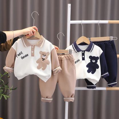 YEP! BEAR Toddler Boy Colorblock Polo Sweatshirt and Pants 2-piece Set - image 1