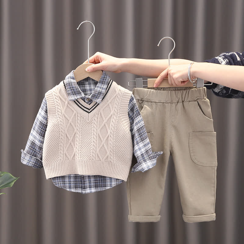 Toddler Baby Boy Classic Knit Vest 3-piece Set - White Diamond - 4-5T - image 2