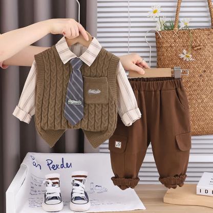 Toddler Baby Boy Classic Knit Vest 3-piece Set - Brown - 4-5T - image 3