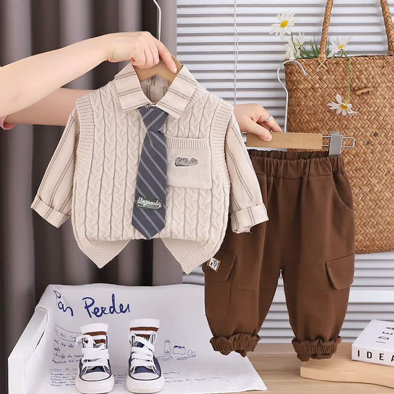 Toddler Baby Boy Classic Knit Vest 3-piece Set - Ivory - 4-5T - image 4