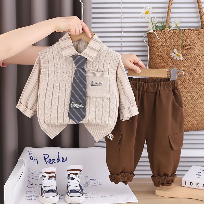 Toddler Baby Boy Classic Knit Vest 3-piece Set - Ivory - 4-5T - image 4