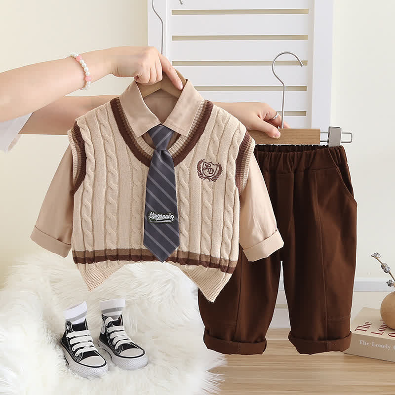 Toddler Baby Boy Classic Knit Vest 3-piece Set - Beige - 4-5T - image 5