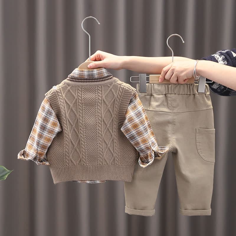 Toddler Baby Boy Classic Knit Vest 3-piece Set - image 7
