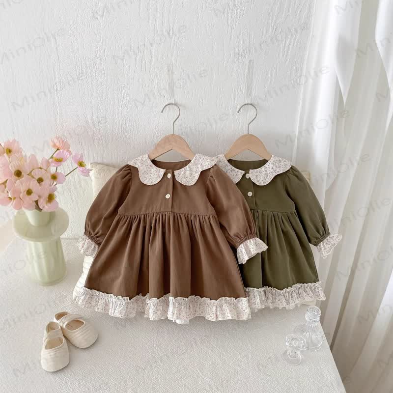 Baby Girl Flower Collar Puff Sleeve Dress - image 1