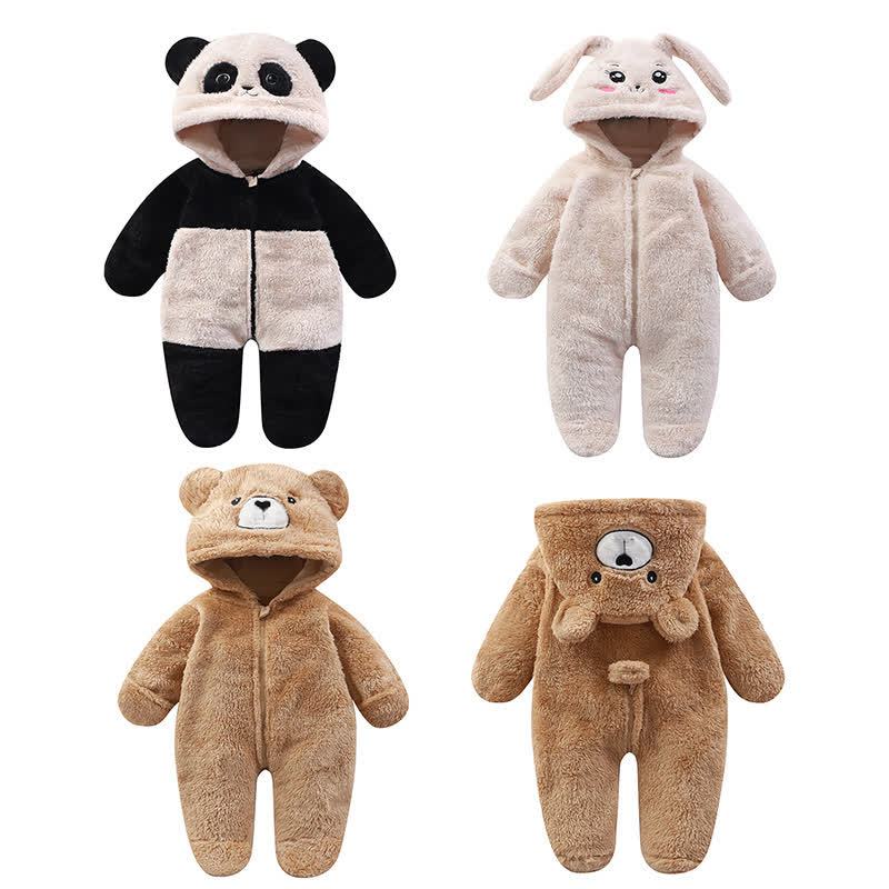 Baby Animal Ear Plush Hooded Zip Front Romper - image 2