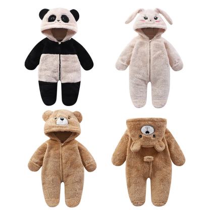 Baby Animal Ear Plush Hooded Zip Front Romper - image 2