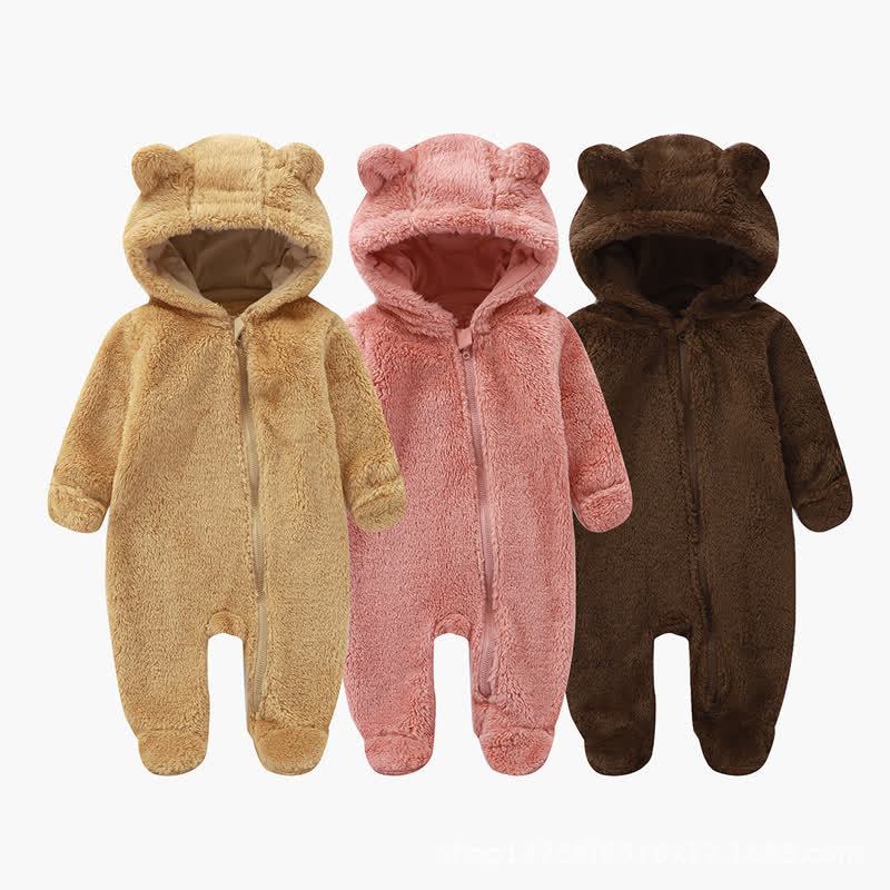 Baby Bear Ear Hooded Plush Romper - image 1