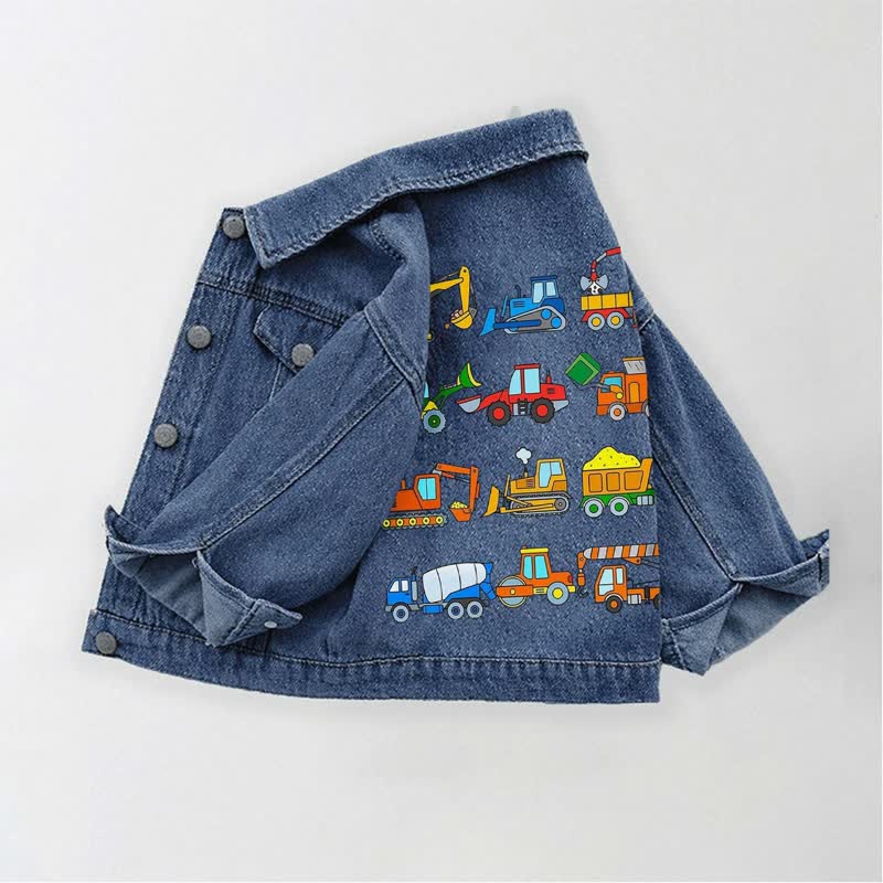 Toddler Kid Various Excavator Print Denim Jacket - Blue - 10-11T - image 1