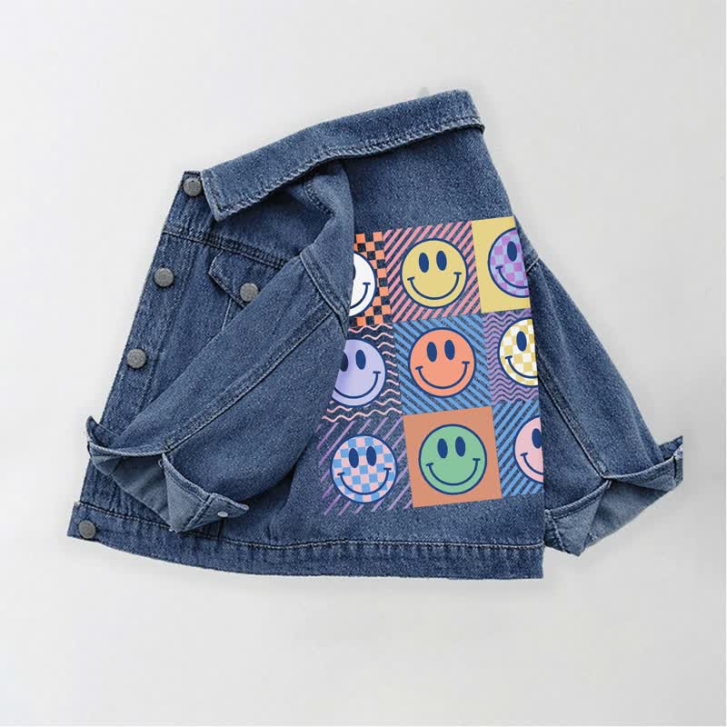 Toddler Kid Smile Face Print Gingham Denim Jacket - image 2