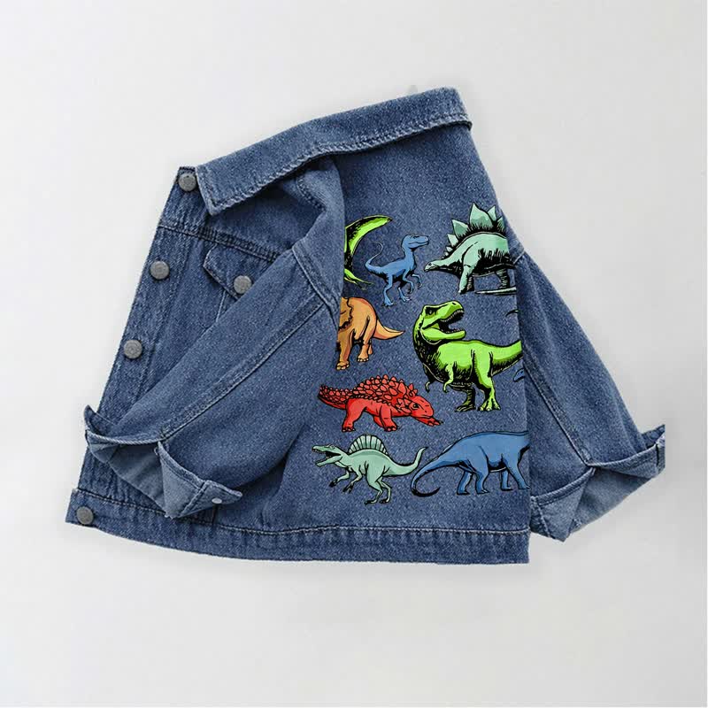 Toddler Kid Boys Dinosaur Jurassic Denim Jacket - Blue - 10-11T - image 1