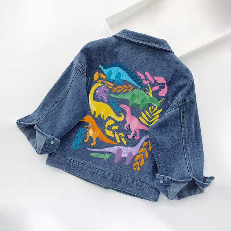 Toddler Kid Colorful Dinosaur Print Jurassic Denim Jacket - image 2