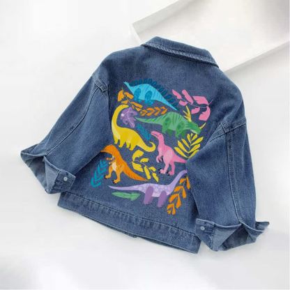 Toddler Kid Colorful Dinosaur Print Jurassic Denim Jacket - image 2
