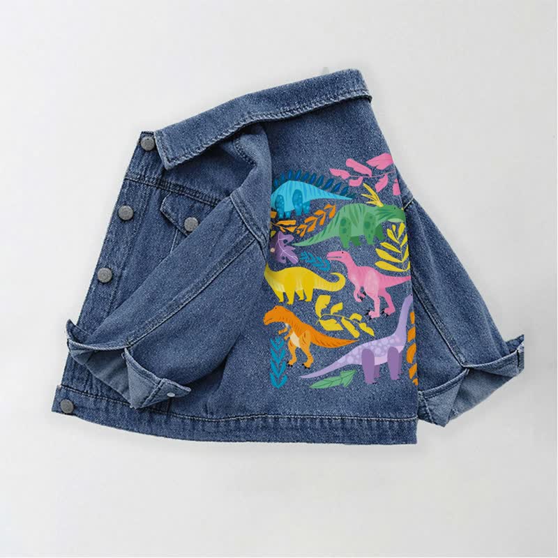 Toddler Kid Colorful Dinosaur Print Jurassic Denim Jacket - Blue - 10-11T - image 1