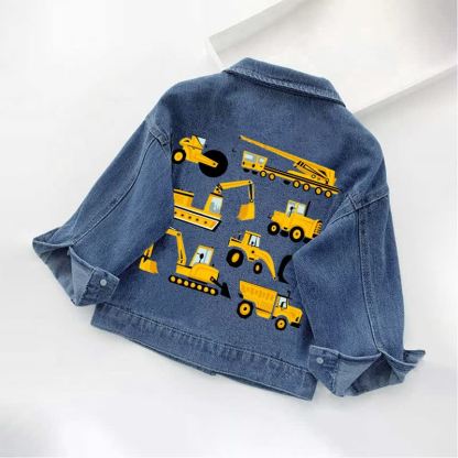 Construction Vehicles Excavator Toddler Kid Denim Jacket - Blue - 10-11T - image 1