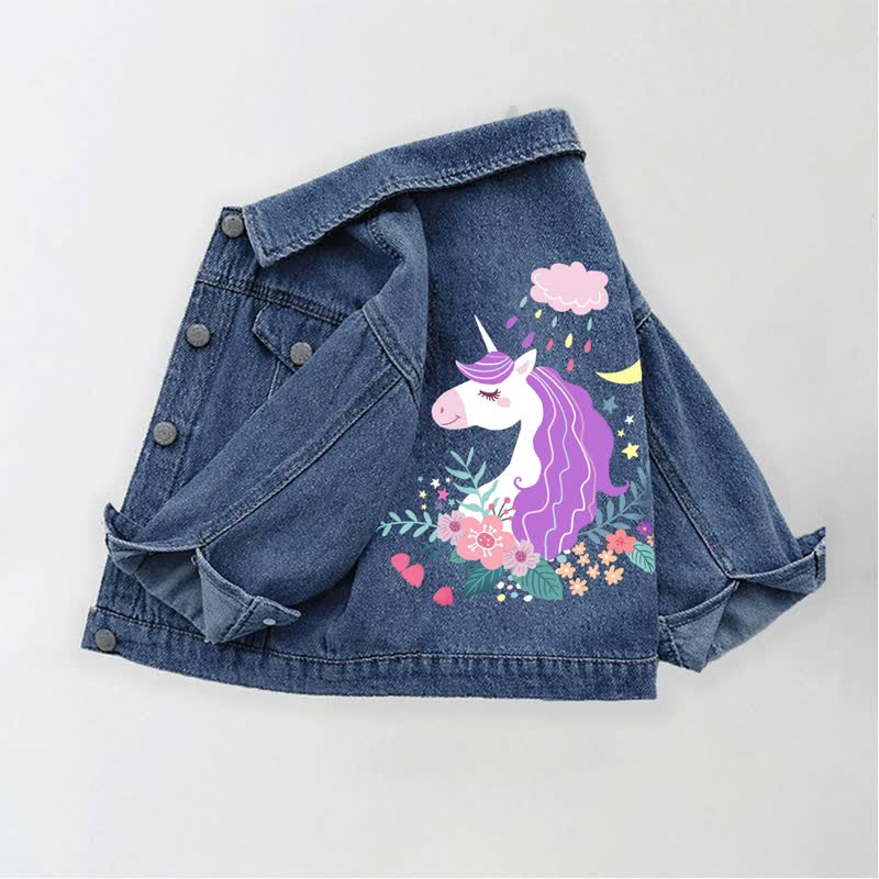 Unicorn in Raining Garden Toddler Kid Denim Jacket - image 2
