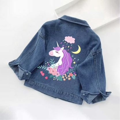 Unicorn in Raining Garden Toddler Kid Denim Jacket - Blue - 10-11T - image 1