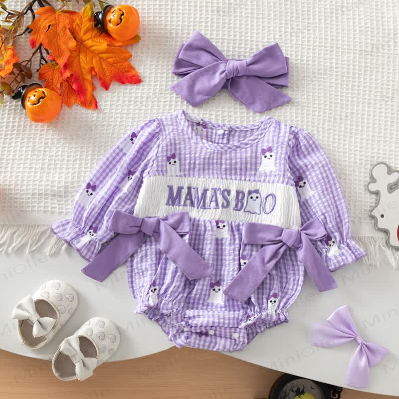 MAMA'S BOO Baby Gingham Bodysuit with Headband - Purple - 12-18M - image 22