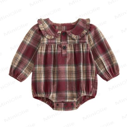 Baby Vintage Plaid Ruffle Collar Bodysuit - Red - 12-18M - image 22