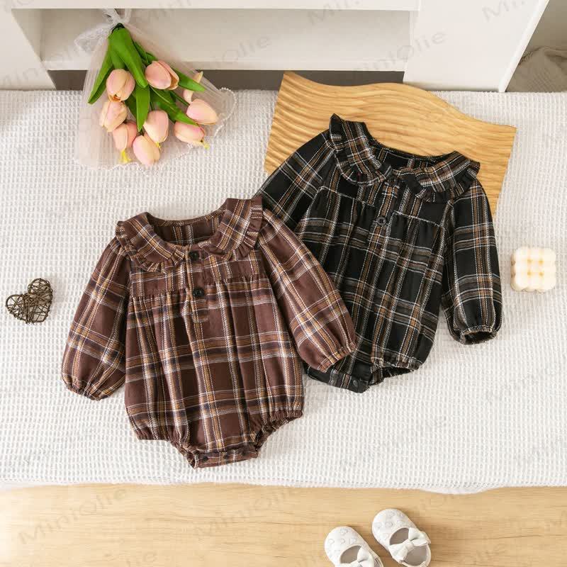 Baby Vintage Plaid Ruffle Collar Bodysuit - image 1