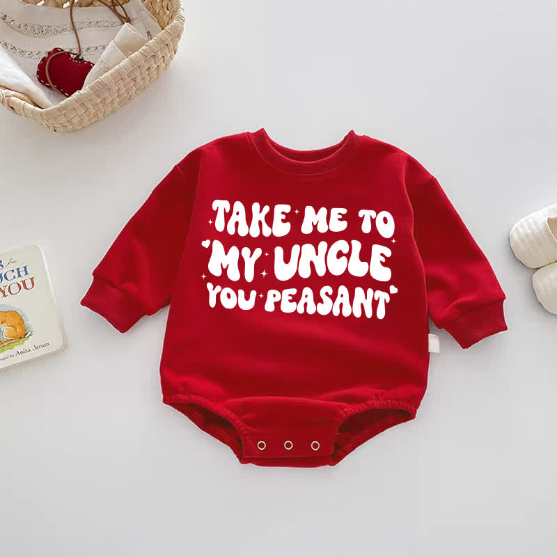 TAKE ME TO MY AUNT/UNCLE YOU PEASANT Baby Red Bodysuit - Red: UNCLE - 18-24M - image 2