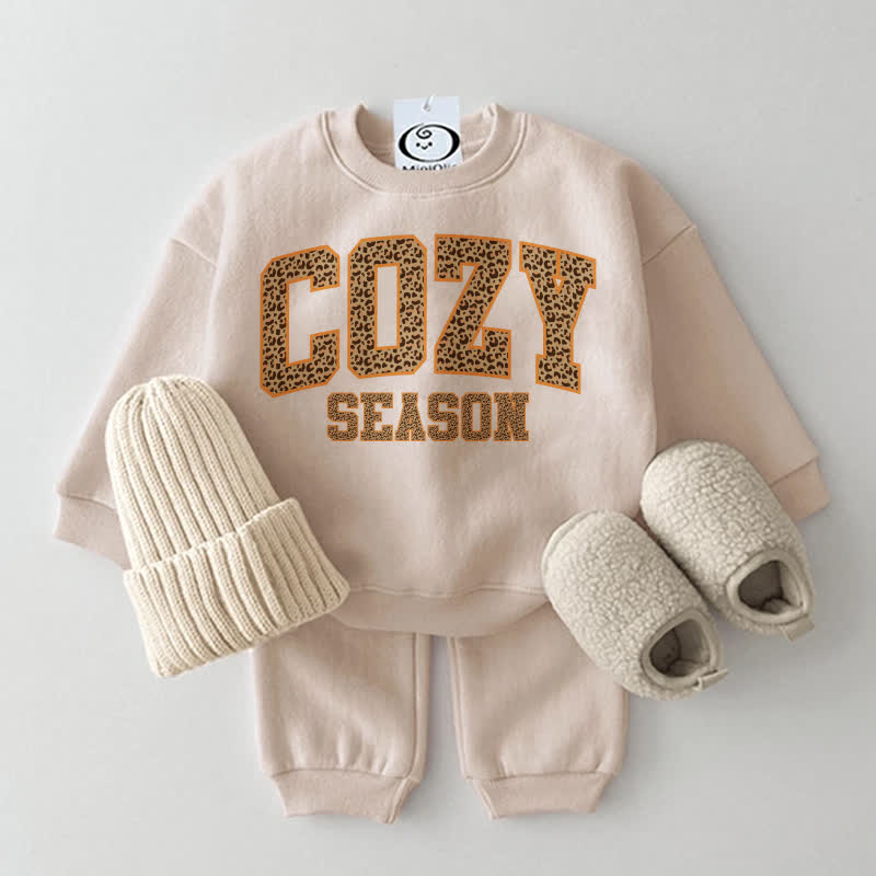 COZY SEASON Baby Leopard Print Slogan Sweatshirt 2-piece Set - Beige - 2-3T - image 2
