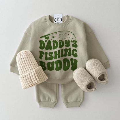 DADDY'S FISHING BUDDY Baby Grey Green Sweatshirt 2-piece Set - Grey Green - 2-3T - image 1