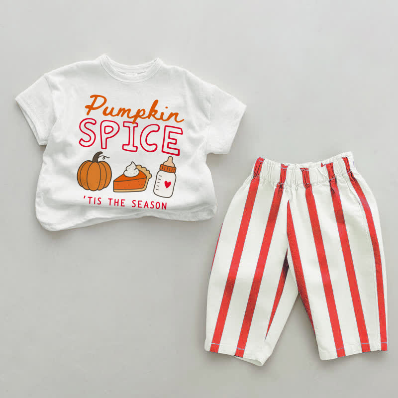 PUMPKIN SPICE 'TIS THE SEASON Baby Toddler Red Vertical Striped 2-piece Set - White&Red - 4-5T - image 1