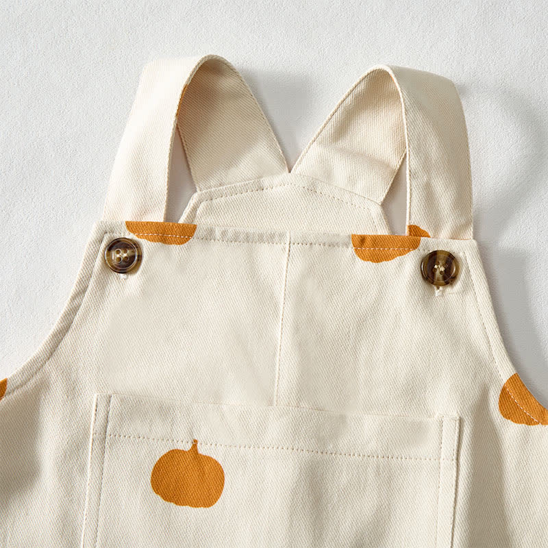 Baby Toddler Pumpkin Print Beige Overalls - image 4