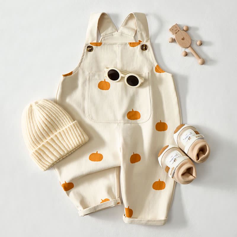 Baby Toddler Pumpkin Print Beige Overalls - image 2