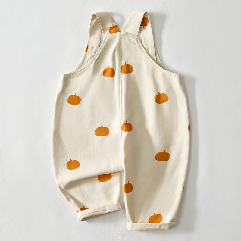 Baby Toddler Pumpkin Print Beige Overalls - image 3