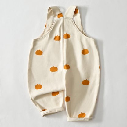 Baby Toddler Pumpkin Print Beige Overalls - image 3